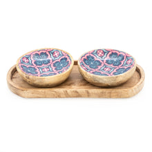 Load image into Gallery viewer, S/2 SMALL MANGO WOOD DIPPING BOWLS ON TRAY MOROCCAN CLOVES