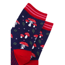 Load image into Gallery viewer, Women's Bamboo Socks - Navy Blue/Red, Toadstools: UK 3-7 | EU 36-40 | US 5-9