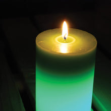 Load image into Gallery viewer, Zero In The Buzz Citronella Colour-Change Pillar Candle, Heat Activated LED Changes Colour, Garden Use,