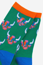 Load image into Gallery viewer, Women's Bamboo Socks - Green/Rainbow, Highland Cow: UK 3-7 | EU 36-40 | US 5-9