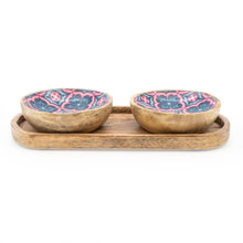 Load image into Gallery viewer, S/2 SMALL MANGO WOOD DIPPING BOWLS ON TRAY MOROCCAN CLOVES