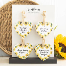 Load image into Gallery viewer, Set of 24 Sunflower Heart Sentiment Signs on Display