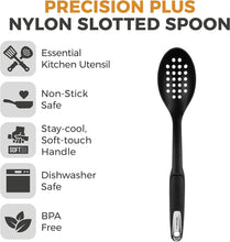 Load image into Gallery viewer, Precision Plus Nylon Slotted Spoon with Softtex Handle and Hanging Loop, BPA Free, Black