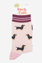 Load image into Gallery viewer, Women's Bamboo Socks - Cream/Berry, Sausage Dog Stripes: UK 3-7 | EU 36-40 | US 5-9