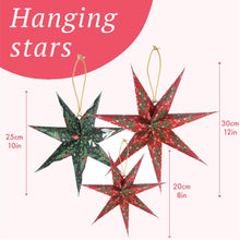 Load image into Gallery viewer, Folklore Paper Stars Christmas Tree Decorations - 3 Pack