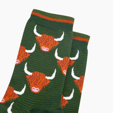 Load image into Gallery viewer, Highland Cow Bamboo Socks in Forest Green: UK 7-11 | EU 40.5 -46 | US 8-12
