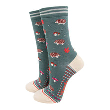 Load image into Gallery viewer, Women's Bamboo Socks - Sage Green/Cream, Hedgehog Toadstool: UK 3-7 | EU 36-40 | US 5-9