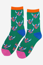 Load image into Gallery viewer, Women's Bamboo Socks - Green/Rainbow, Highland Cow: UK 3-7 | EU 36-40 | US 5-9