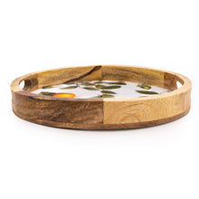 Load image into Gallery viewer, Handcrafted Orange Blossom Round Wooden Tray 30cm 4PK
