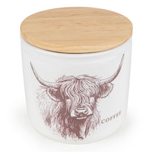 Load image into Gallery viewer, Coffee Storage Jar with Wooden Lid - Highland Cow 3pk