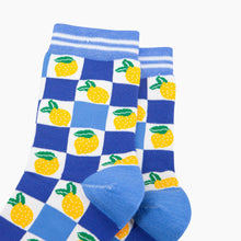 Load image into Gallery viewer, Lemon Checkerboard Bamboo Socks in Blue: UK 3-7 | EU 36-40 | US 5-9
