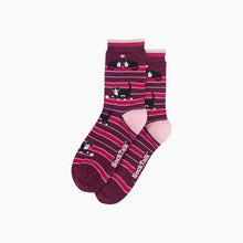 Load image into Gallery viewer, Cat Stripe Women's Bamboo Socks in Burgundy: UK 3-7 | EU 36-40 | US 5-9
