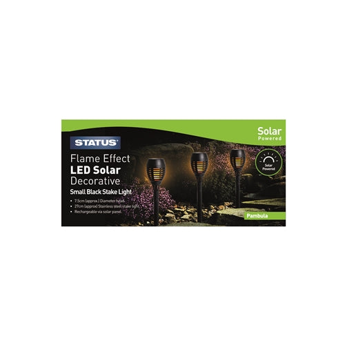STATUS Pambula Flame Effect LED Solar Decorative Small Black Stake Lights