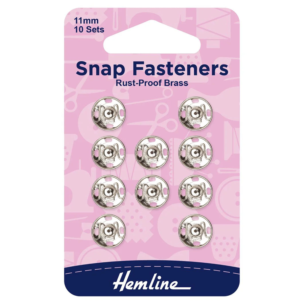 Hemline Snap Fasteners Rust Proof Brass 11mm 10 Sets