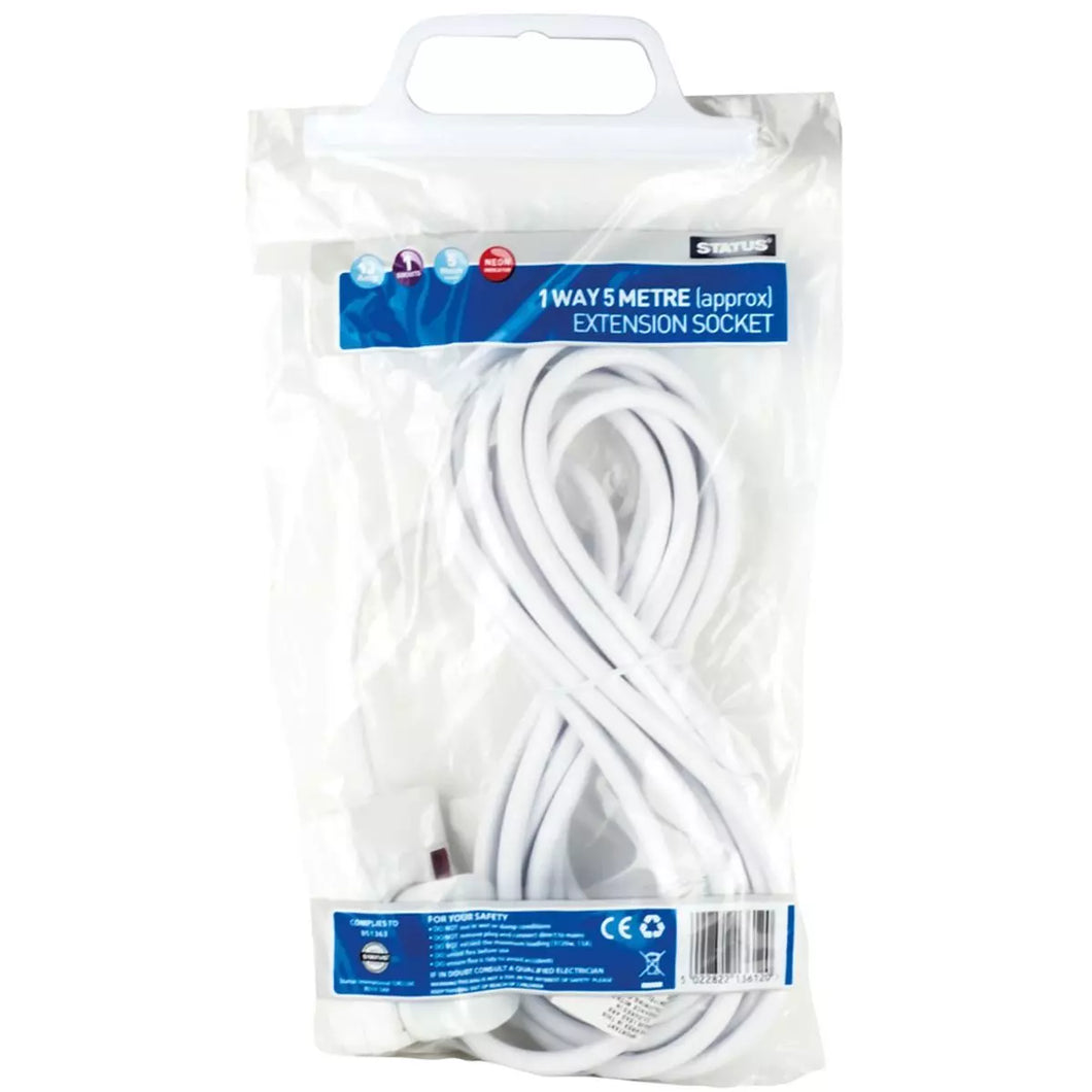 Status 1 Socket 5 Metre Extension Lead, White