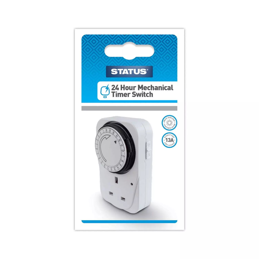 Status 24 Hour Plug-In Mechanical Timer Switch, White