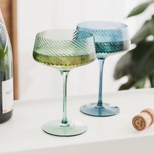 Load image into Gallery viewer, Twist Champagne Coupe Glasses - Set of 2 Blue/Green
