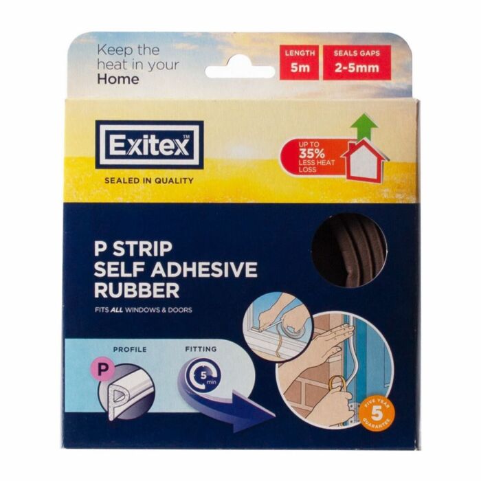 Exitex P Strip Self Adhesive Rubber For Windows & Doors - brown