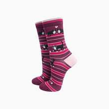 Load image into Gallery viewer, Cat Stripe Women's Bamboo Socks in Burgundy: UK 3-7 | EU 36-40 | US 5-9
