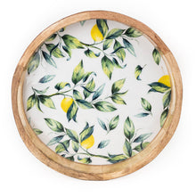 Load image into Gallery viewer, 30cm Round Tray Mango Wood/Enamel Lemon 2PK
