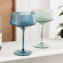 Load image into Gallery viewer, Twist Champagne Coupe Glasses - Set of 2 Blue/Green
