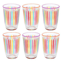 Load image into Gallery viewer, Bright Multi-Coloured Striped Tall Glass Tumblers | Summer |
