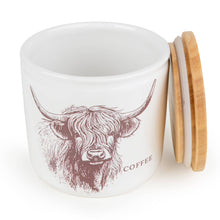Load image into Gallery viewer, Coffee Storage Jar with Wooden Lid - Highland Cow 3pk
