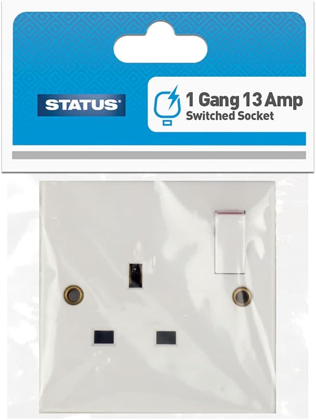 Plug Socket, Single Socket, White Plastic, 13A Single Switched Wall So ...