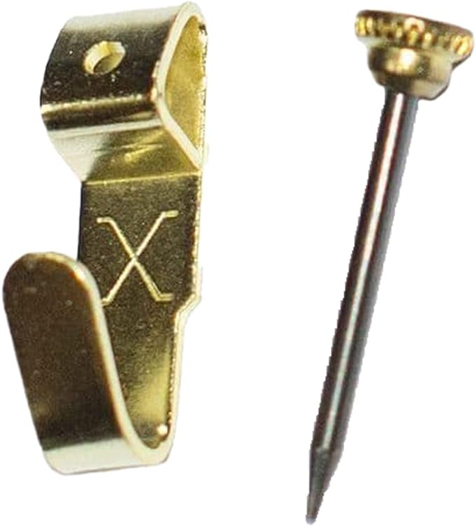 Centurion - No 2 Medium Brass Coloured Picture Hooks & Pins - Pak of 4