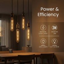 Load image into Gallery viewer, Vintage T185 Tubular LED Bulb E27 Dimmable Filament Warm Amber ~6593: T185 3W - Pack 1
