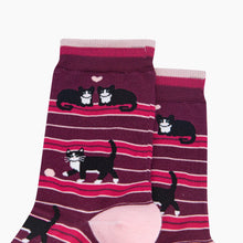 Load image into Gallery viewer, Cat Stripe Women's Bamboo Socks in Burgundy: UK 3-7 | EU 36-40 | US 5-9
