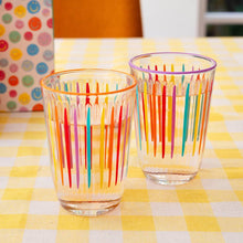 Load image into Gallery viewer, Bright Multi-Coloured Striped Tall Glass Tumblers | Summer |
