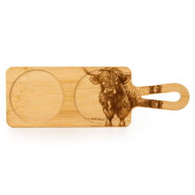 Load image into Gallery viewer, Set of 2 Bowls on Bamboo Tray - Highland Cow 2pk
