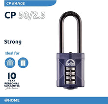 Load image into Gallery viewer, Squire Heavy Duty Padlock (CP50/2.5) - Toughest Extra Long Shackle - 4 Wheel Combination Padlock - Alloy Steel for Corrosion Resistance
