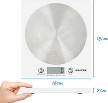 Load image into Gallery viewer, Salter White/Silver Disc Electronic Kitchen Scales
