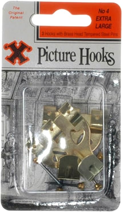 Centurion - No 4 Extra Large Brass Coloured Picture Hooks - Pack of 2
