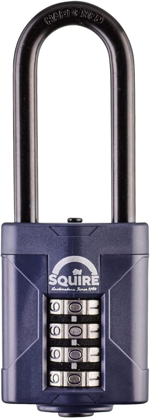 Squire Heavy Duty Padlock (CP50/2.5) - Toughest Extra Long Shackle - 4 Wheel Combination Padlock - Alloy Steel for Corrosion Resistance