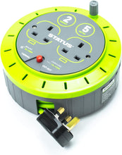 Load image into Gallery viewer, STATUS 2 Socket Cable Reel | 5m Green Extension Lead | 13A with Thermal Cut Out | Heavy Duty Outdoor Extension Lead
