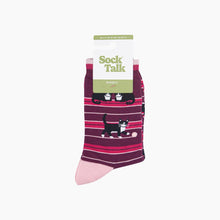 Load image into Gallery viewer, Cat Stripe Women's Bamboo Socks in Burgundy: UK 3-7 | EU 36-40 | US 5-9
