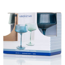 Load image into Gallery viewer, Twist Champagne Coupe Glasses - Set of 2 Blue/Green
