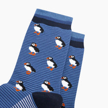 Load image into Gallery viewer, Puffins Striped Bamboo Socks in Blue: UK 7-11 | EU 40.5 -46 | US 8-12

