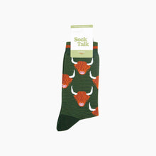 Load image into Gallery viewer, Highland Cow Bamboo Socks in Forest Green: UK 7-11 | EU 40.5 -46 | US 8-12

