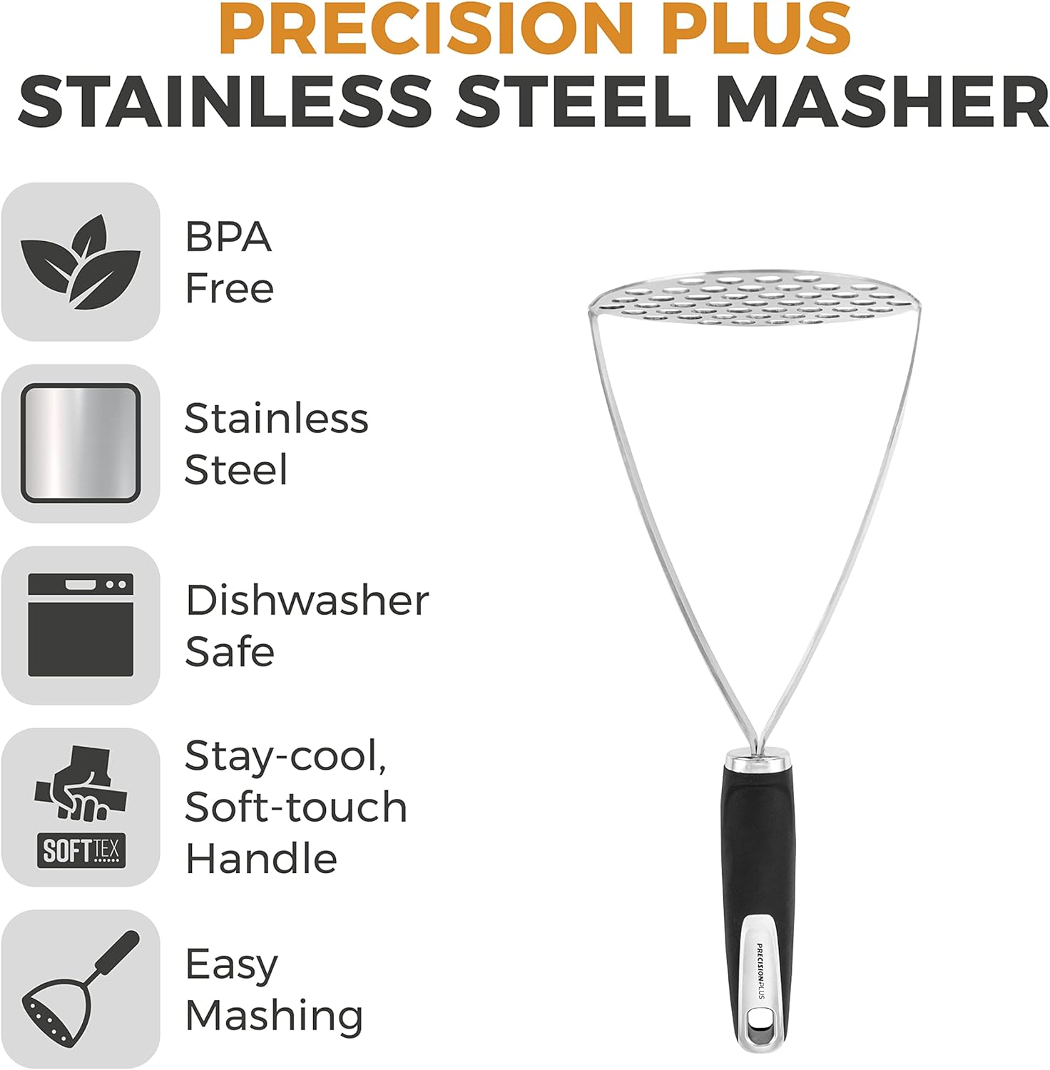 Precision Plus Masher with Softtex Handle and Hanging Loop, BPA Free ...