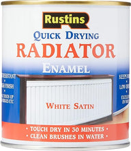 Load image into Gallery viewer, Rustins Quick Drying radiator Enamel White Satin Paint 500ml
