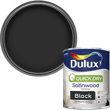 Load image into Gallery viewer, Dulux Quick Dry Satinwood Mid Sheen Paint for Wood &amp; Metal - Black 750ml
