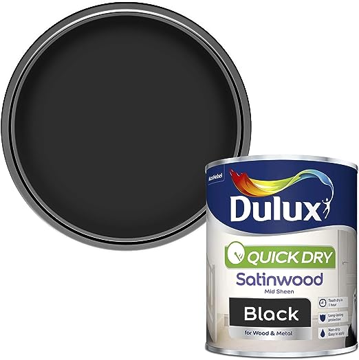 Dulux Quick Dry Satinwood Mid Sheen Paint for Wood & Metal - Black 750ml