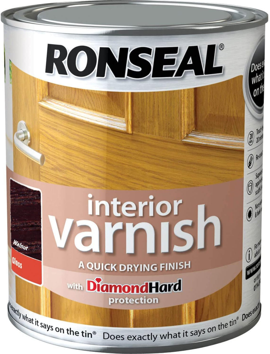 Ronseal 250ml Quick Dry Gloss Interior Varnish - Walnut