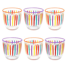 Load image into Gallery viewer, Bright Multi-Coloured Striped Glass Tumblers | Kitchenware |
