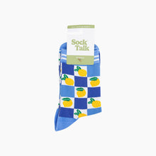 Load image into Gallery viewer, Lemon Checkerboard Bamboo Socks in Blue: UK 3-7 | EU 36-40 | US 5-9

