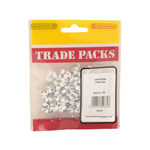 White Cable Clips, 3.5mm, 100pk